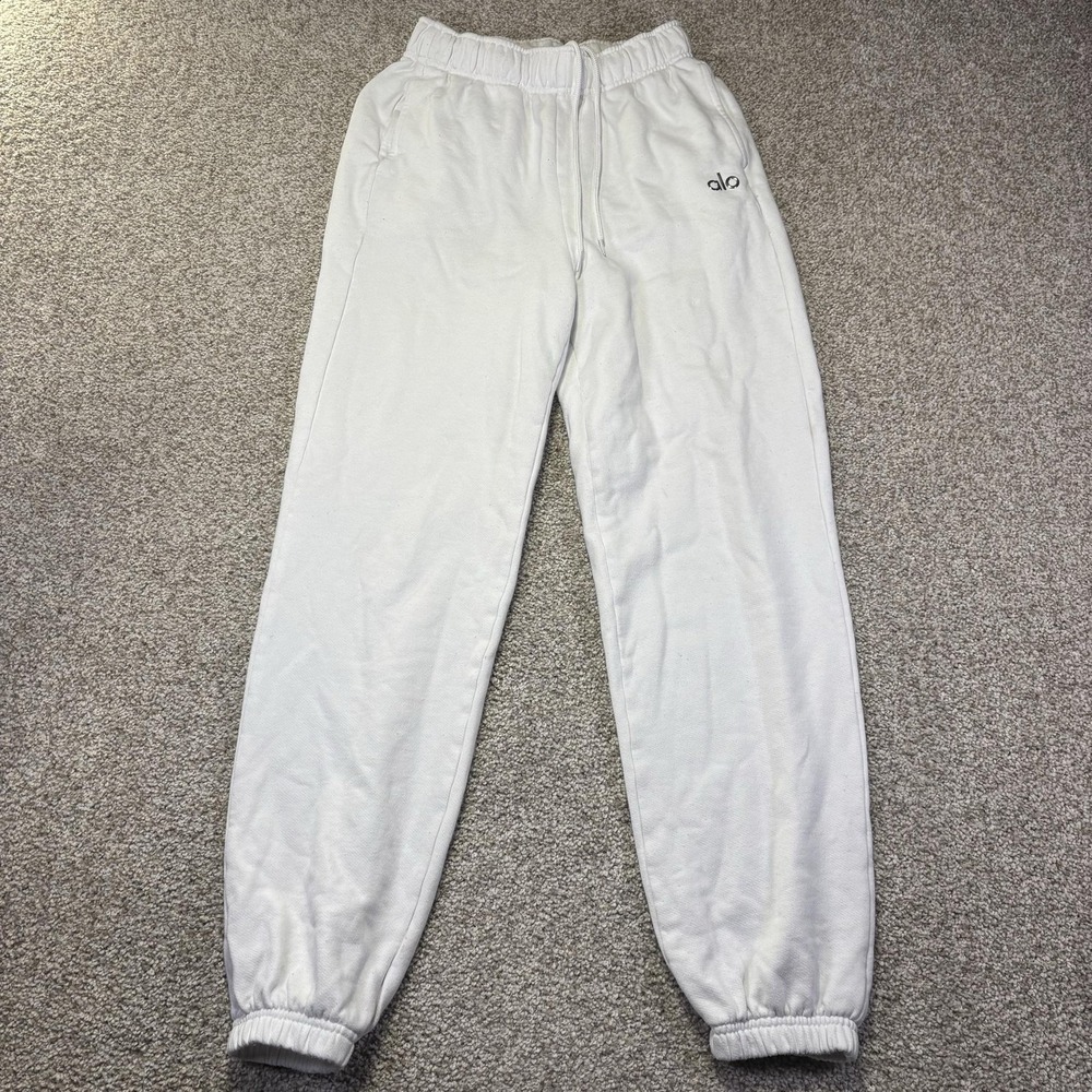 Alo Sweatpants Womens XS White Knit Joggers Elastic Waist Pockets FLAW